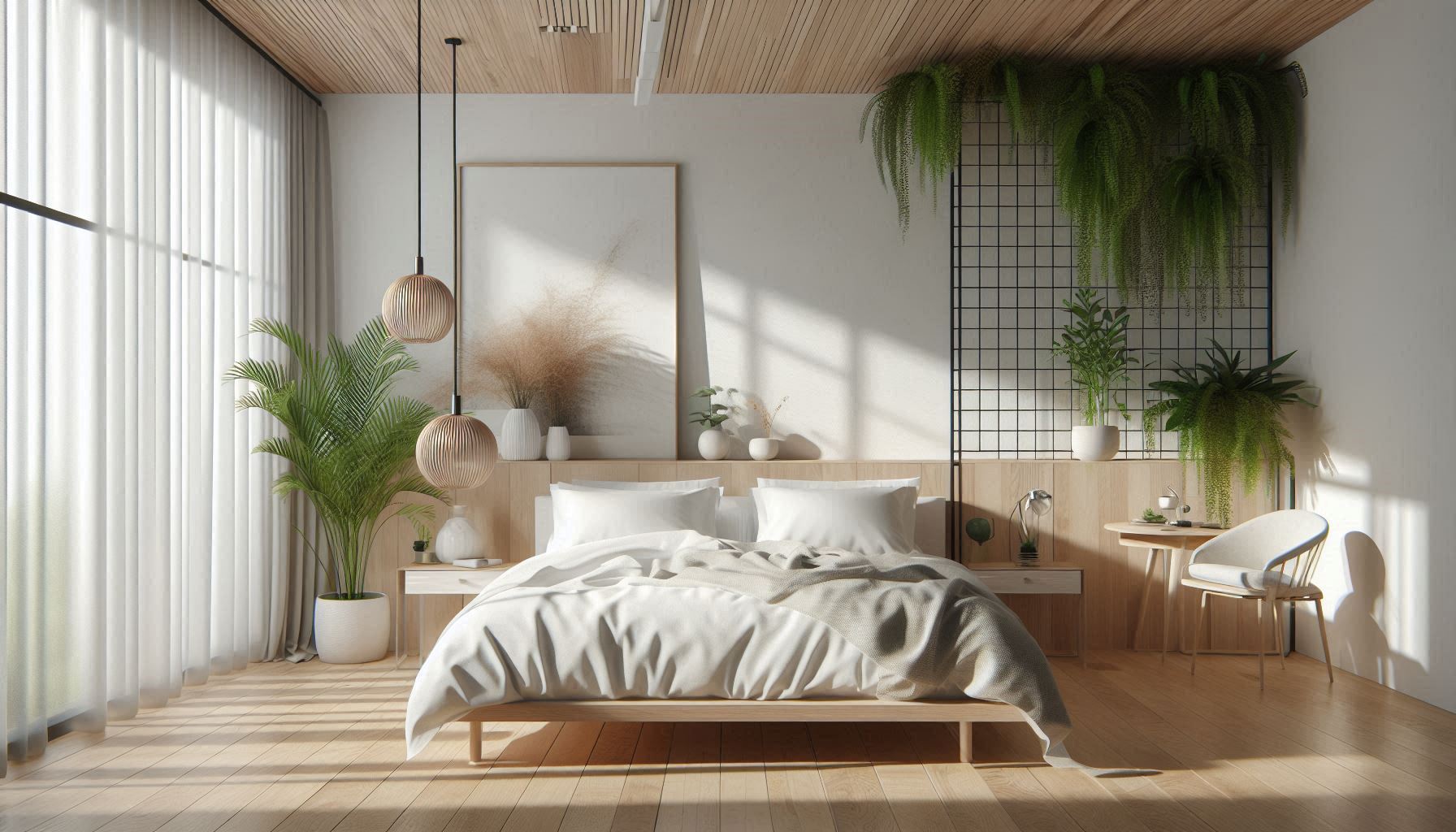 Dormitorio moderno con plantas